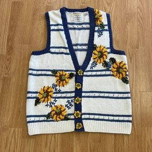 Knitted By Hand Sunflower Vest Sweater Marisa Christina Classic Sz M